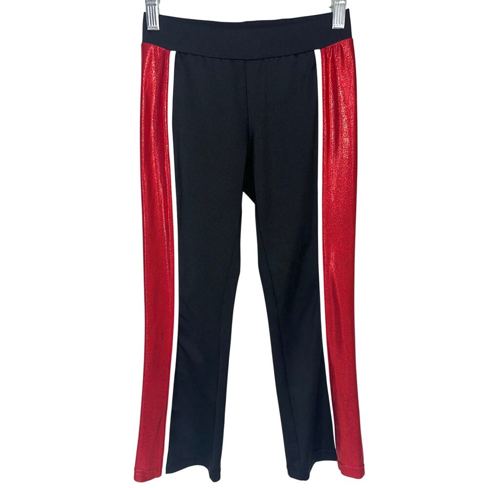 Rebel Athletic Girls Cheer Black Metallic Red Side Stripe Warmup Pants YS Small